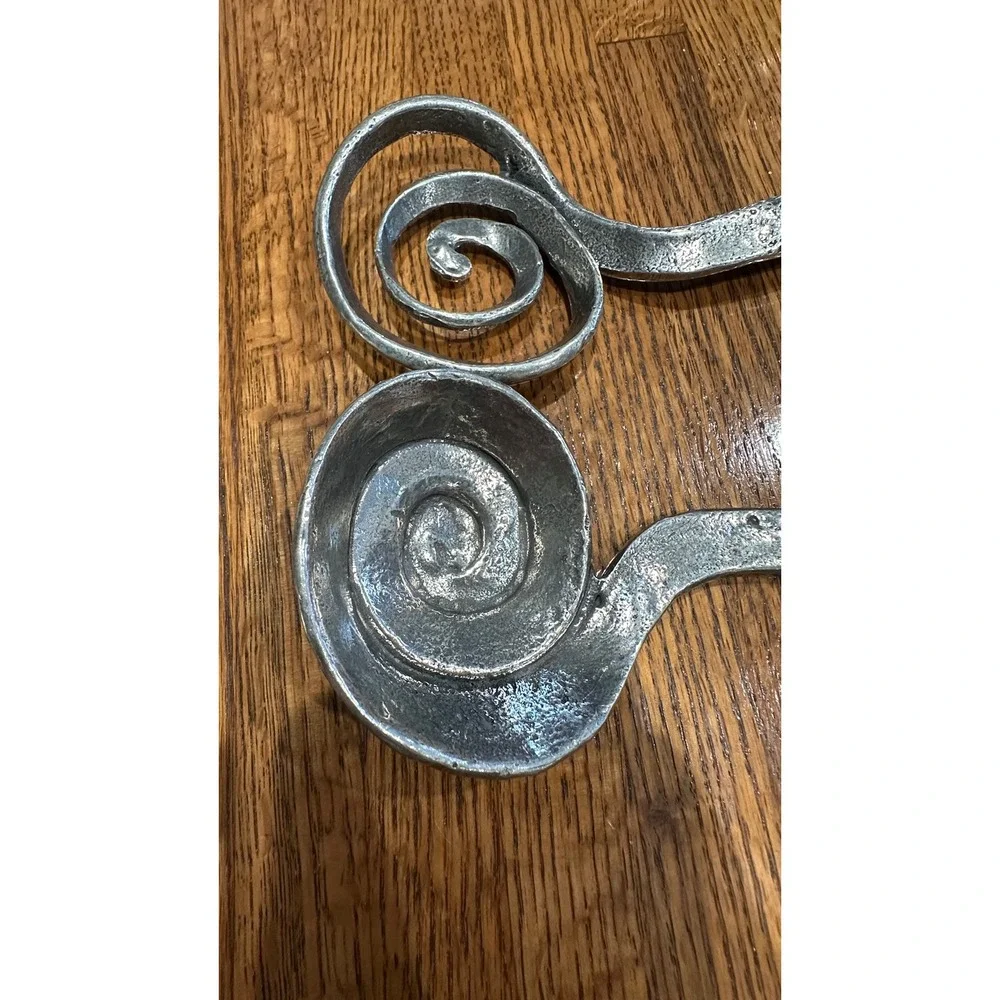 Vintage Patrick Meyer Pewter Spiral Salad‎ Servers Brutalist Handcrafted Signed